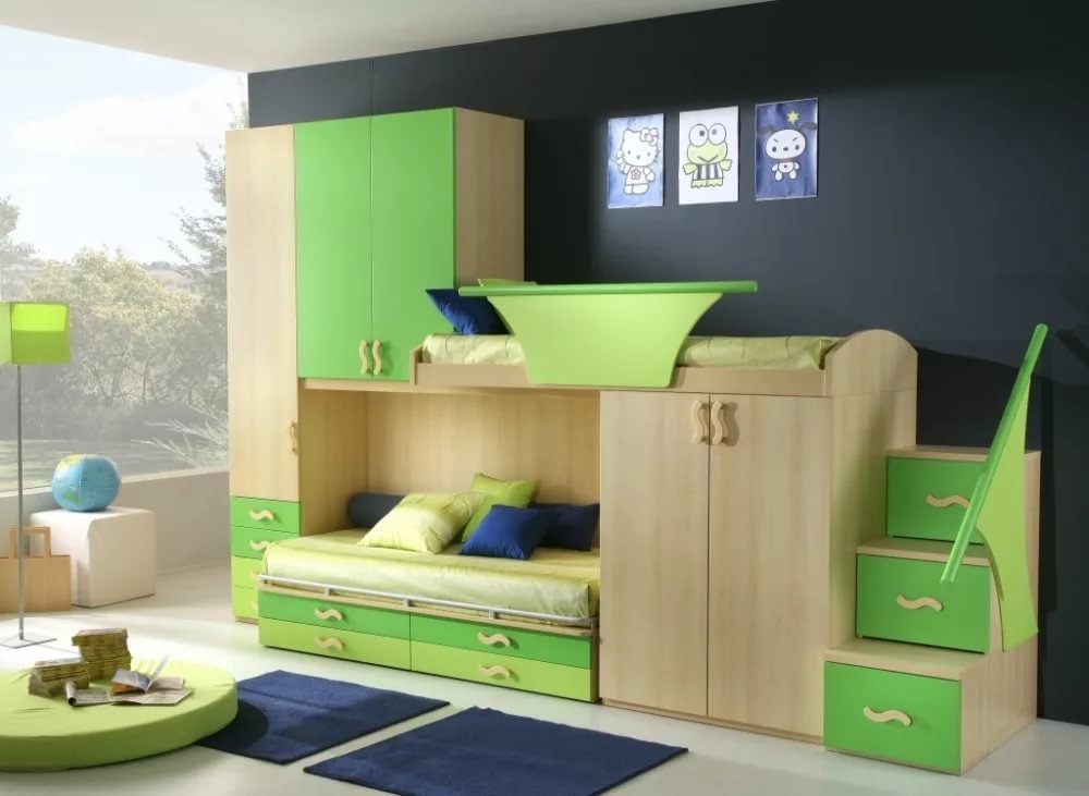 Детские комнаты с двухъярусной кроватью: двухэтажное королевство для ваших детей