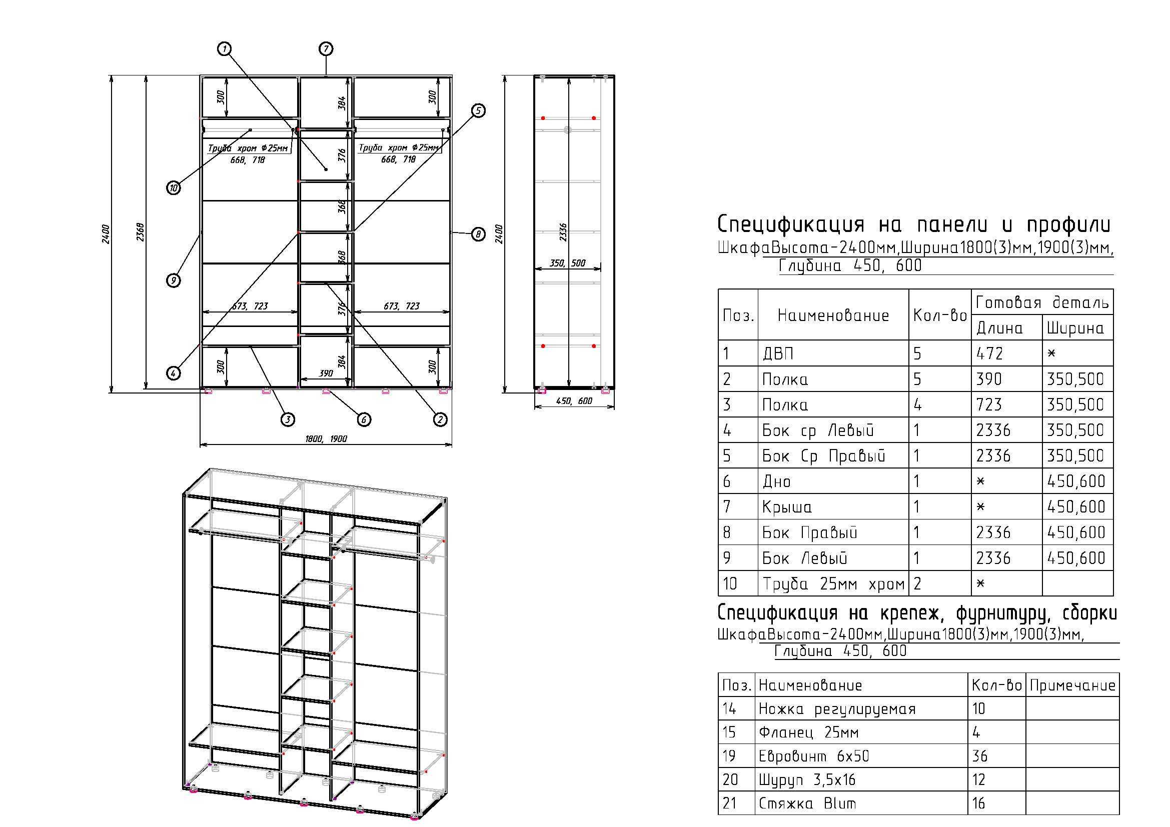 Шкаф-купе Консул 2400 схема сборки