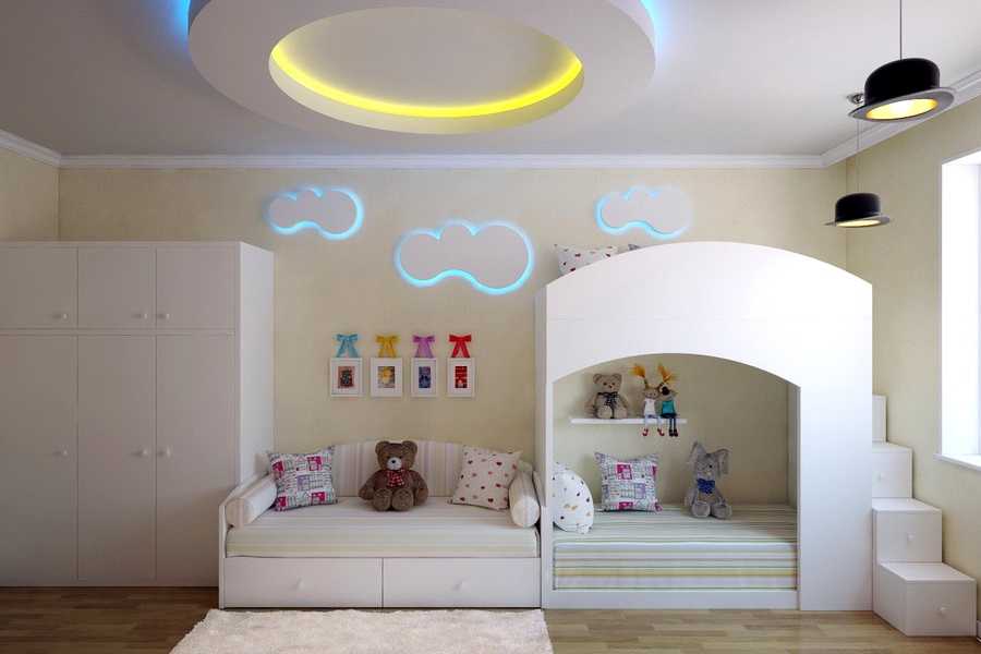 Потолок из гипсокартона в детской комнате: спальня для для мальчика