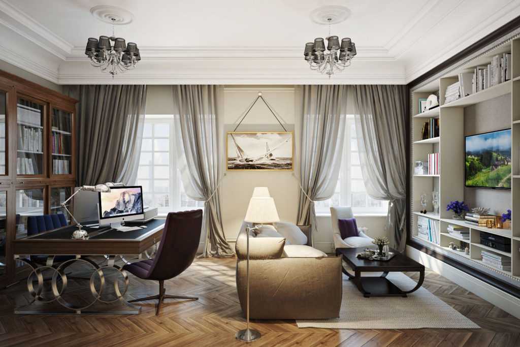 Гостиная в стиле современная классика: дизайн, красивые шторы и идеи