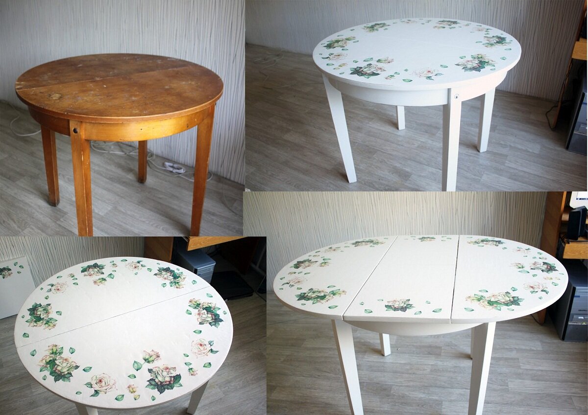 Декупаж стола: простые способы, как украсить круглый деревянный предмет мебели своими руками
