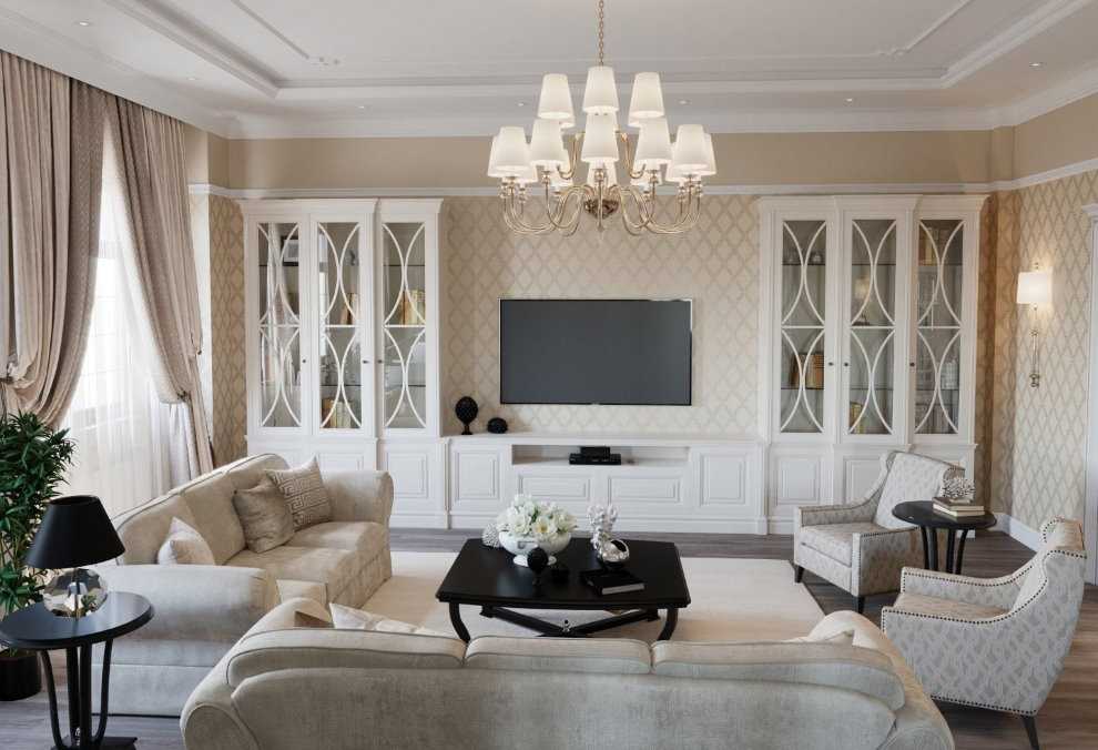 Гостиная в стиле современная классика (неоклассика) - варианты дизайна интерьера, в тч с камином + фото