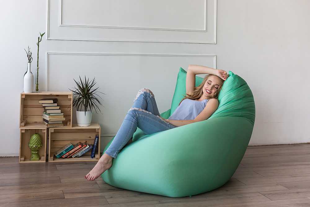 Кресло бескаркасное груша горчица, размер стандарт, мебельный велюр