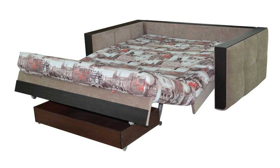 Диван-аккордеон: мебель с ящиком для белья и подлокотниками на металлокаркасе с удобным механизмом