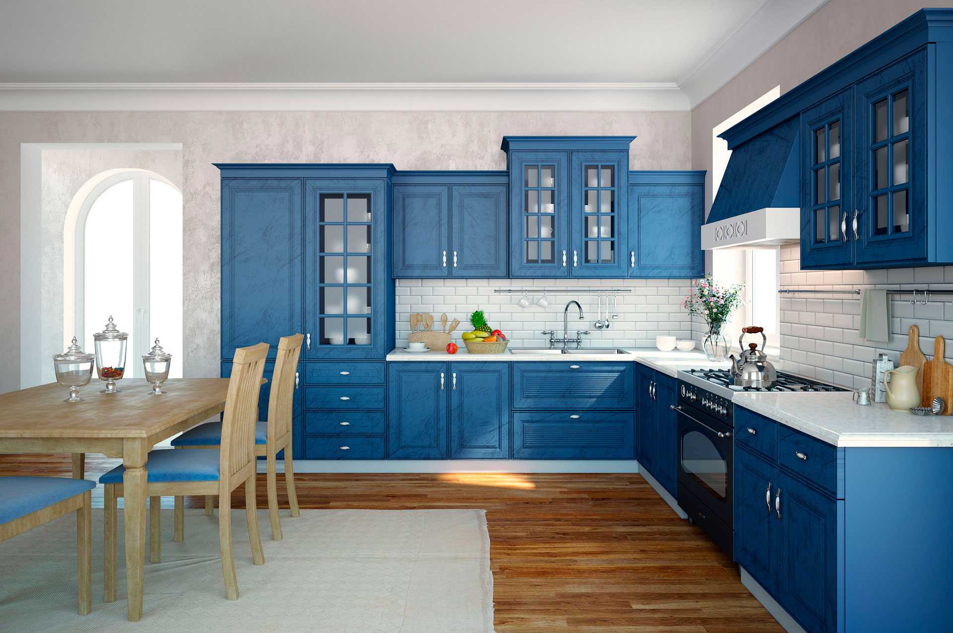 Серо-голубая кухня: кухонный гарнитур серо-голубого тона в дизайне интерьера