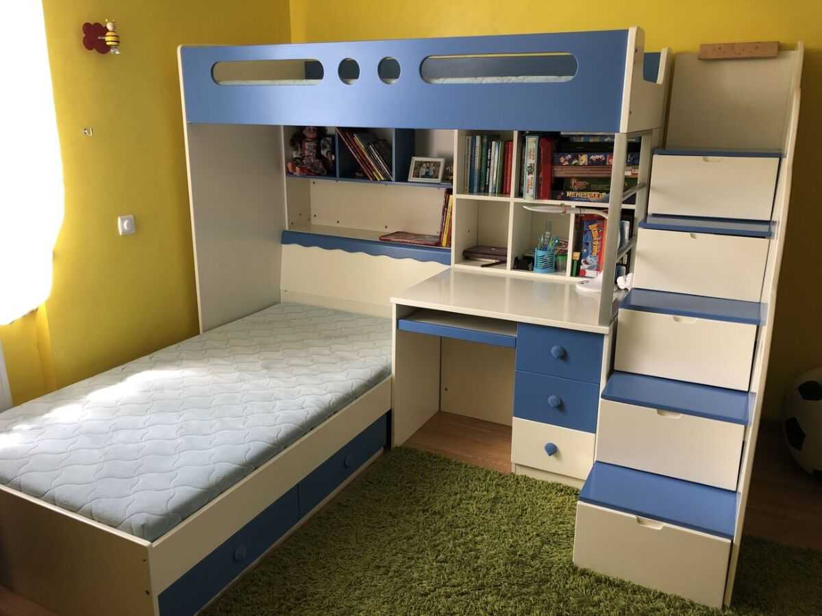 детские двухъярусные кровать стол