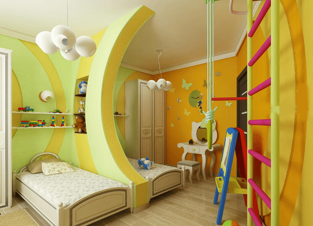 Детская комната для двух разнополых детей: 75 фото оформления