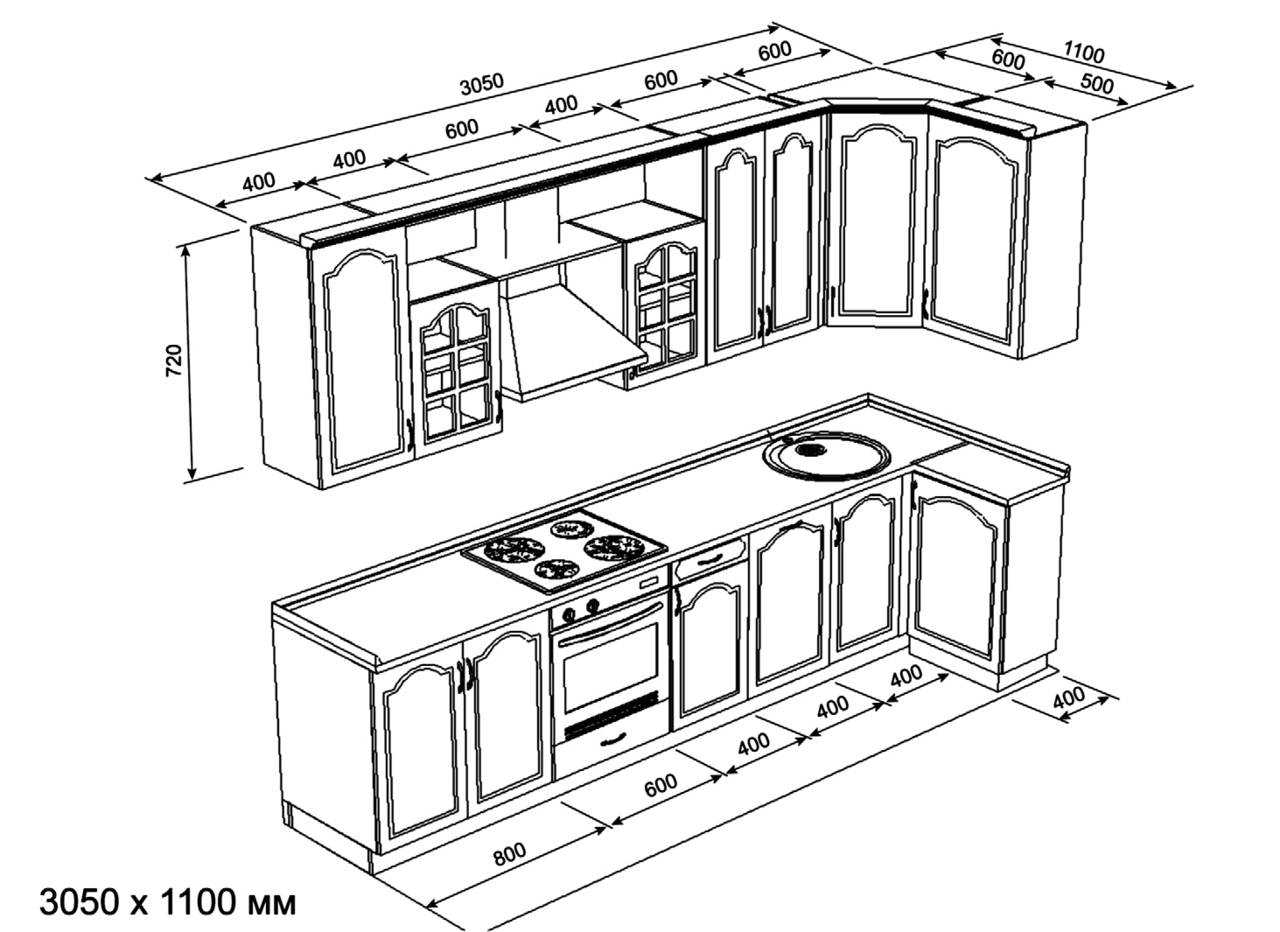 Размеры углового верхнего шкафчика кухни