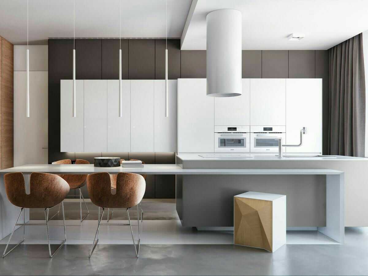 Кухня белая классика: интерьер в светлых тонах в столовой частного дома
