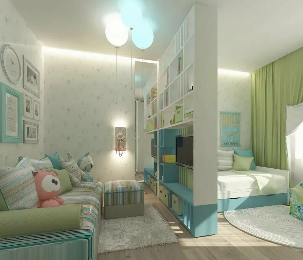 Детская и гостиная в одной комнате | 45 фото идей