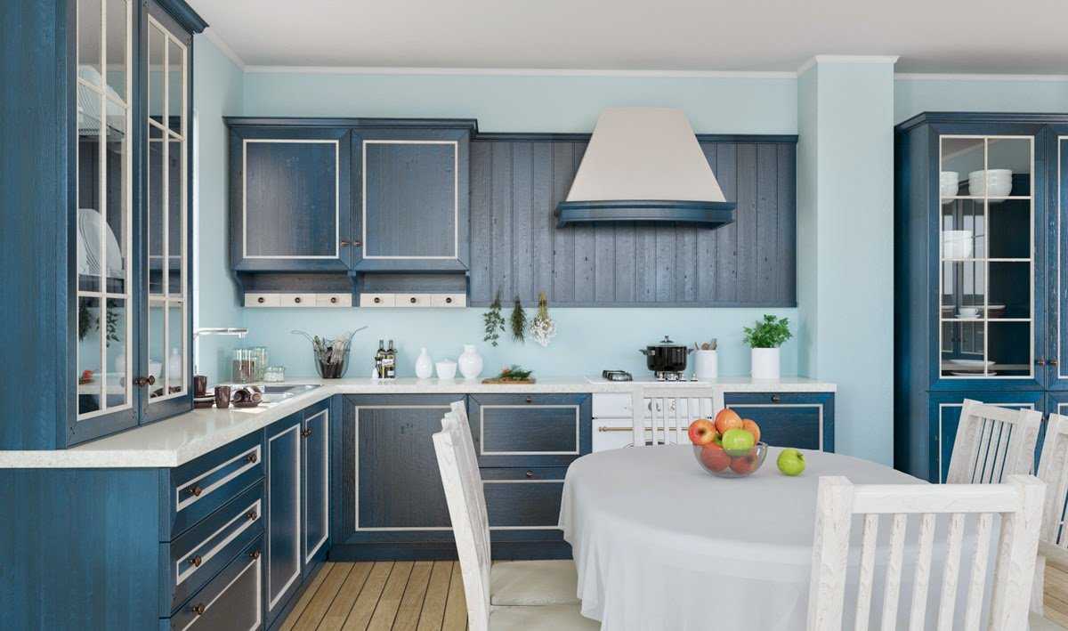 Интерьер серо-голубой кухни (60 фото)