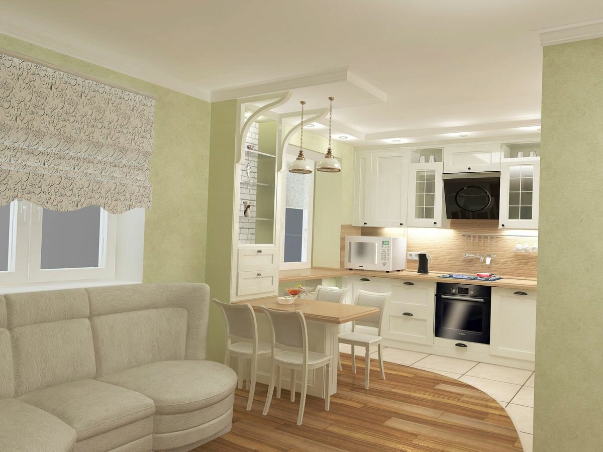 Маленькая кухня-гостиная: дизайн-проекты, фотографии зонирования помещения