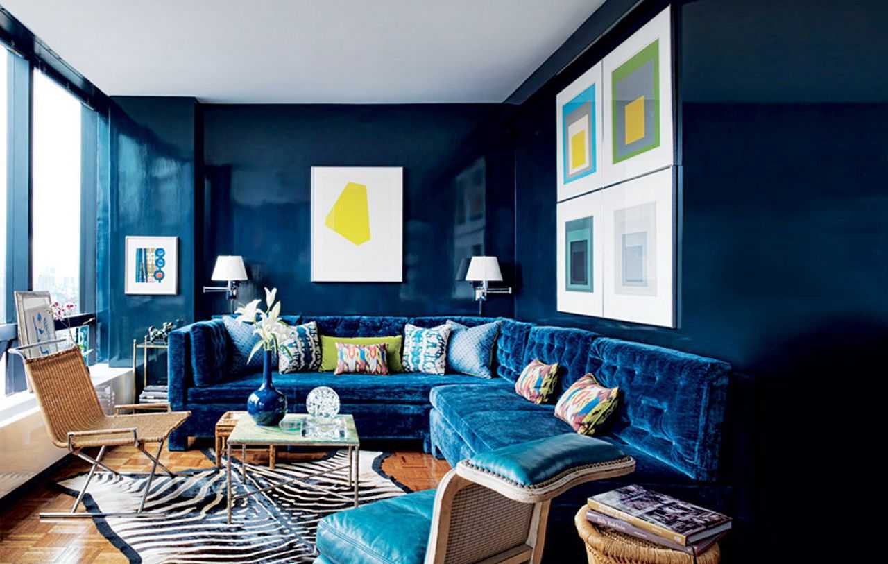 Дизайн спальни в синем цвете