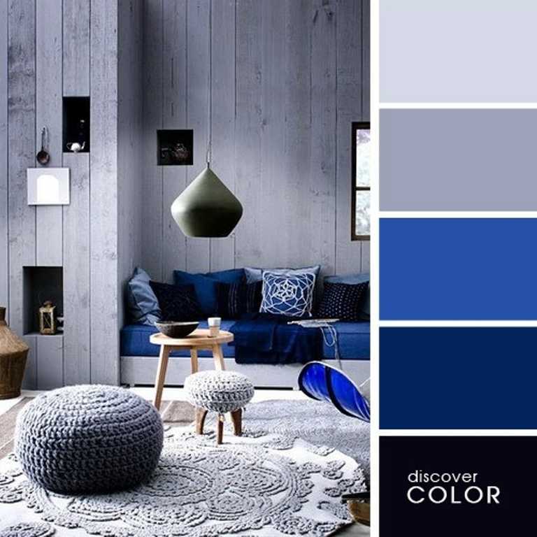 Синий и голубой цвета в интерьере гостиной, кухни, спальне и ванной