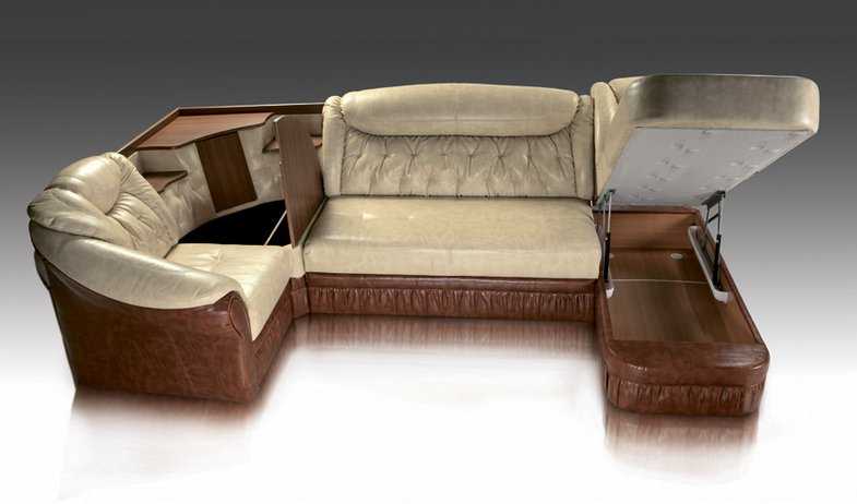 Угловой диван с баром: со встроенным баром в углу и с подсветкой