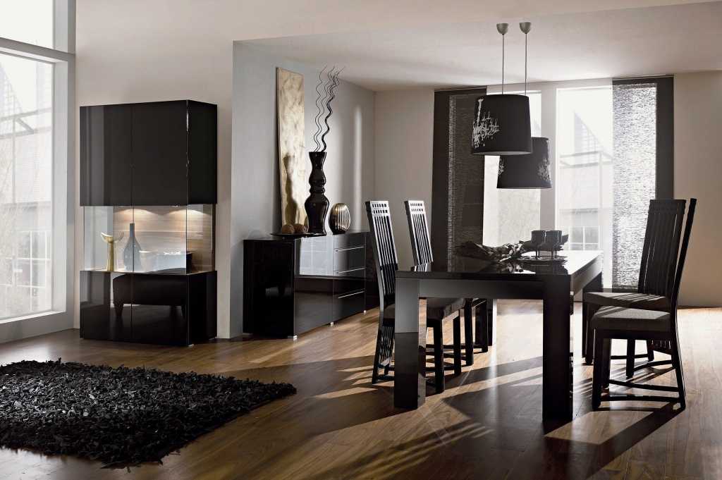 Черная мебель в интерьере прихожей, гостиной, кухни, спальни и ванной, мягкая и корпусная мебель в дизайне интерьера, красивые сочетания