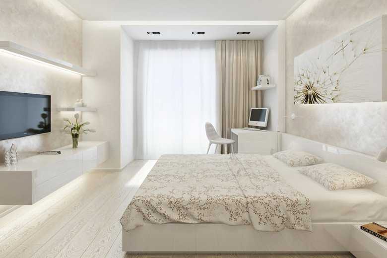 Интерьер спальни в светлых тонах со светлой мебелью: современный дизайн, фото 2020