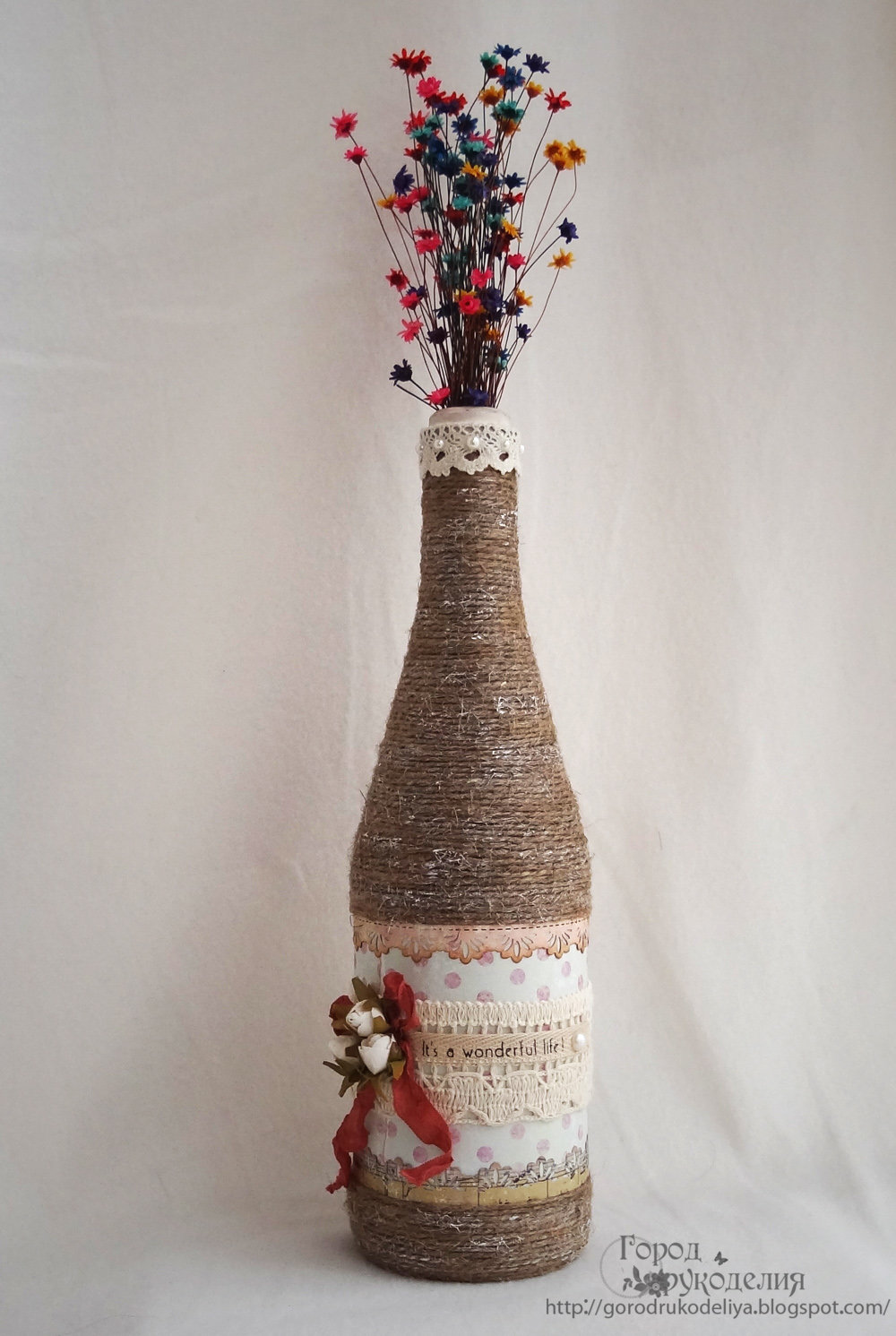 Декор бутылок лентами — 75 оригинальных идей декорирования